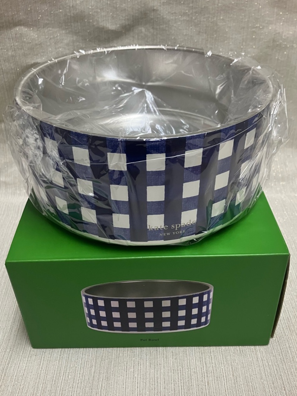 kate spade Navy Gingham Pet Bowl